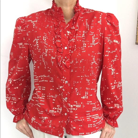 SOLD-Gorgeous Ruffled Neck Bib Collar High Neck Blouse - Picture 4 of 8